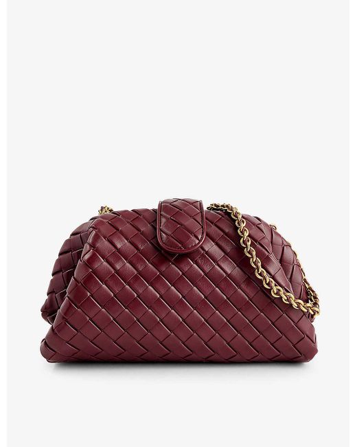 Bottega Veneta Red Intrecciato-weave Leather Shoulder Bag