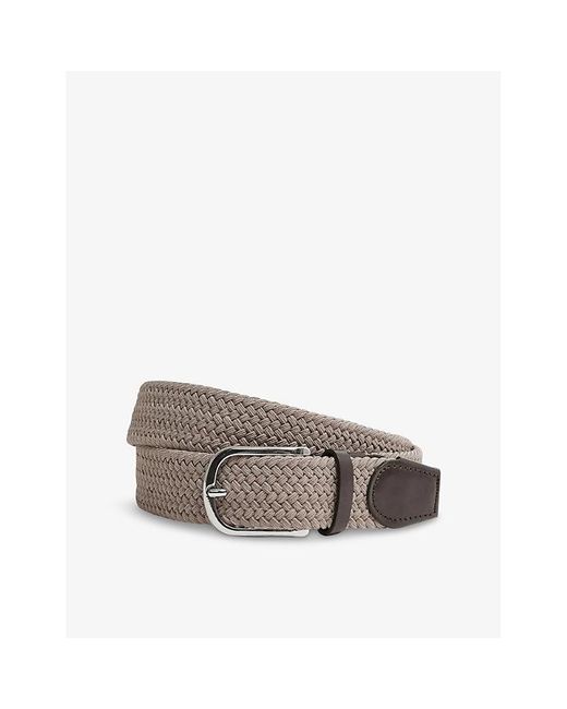 Reiss Gray Elmont Plaited-Weave Woven Belt for men