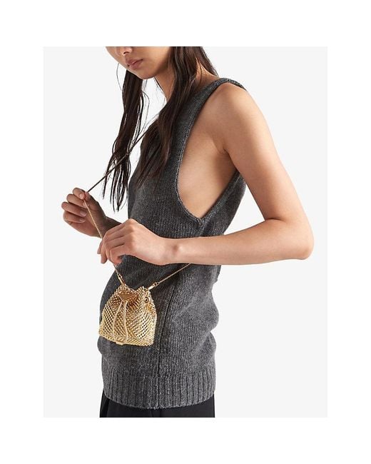 Prada Natural Crystal-embellished Woven Bucket Bag