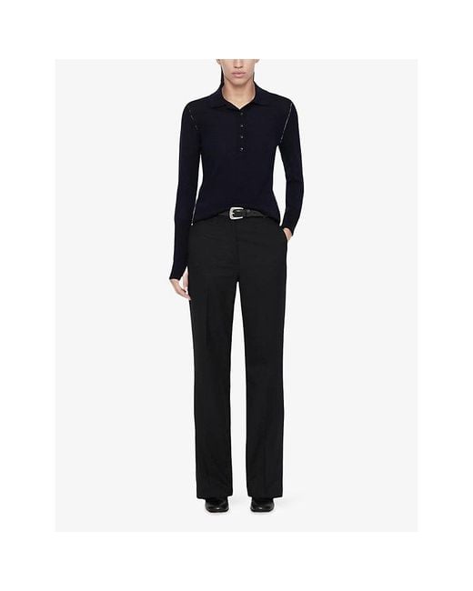 AllSaints Blue Martel Long-Sleeve Wool Polo