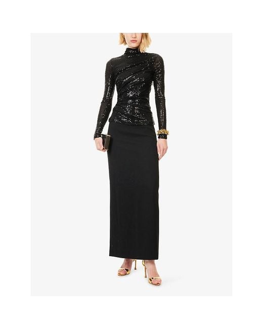 Needle & Thread Black Malia Turtleneck Sequin Woven Top