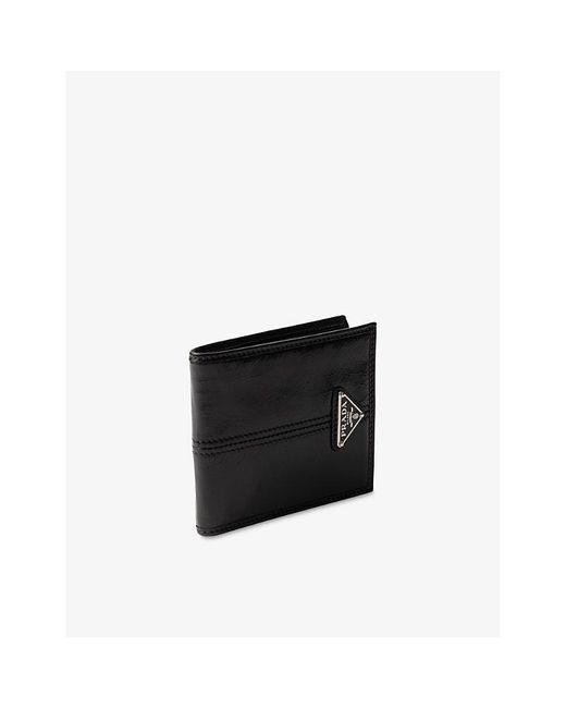 Prada Black Brand-Plaque Leather Wallet for men