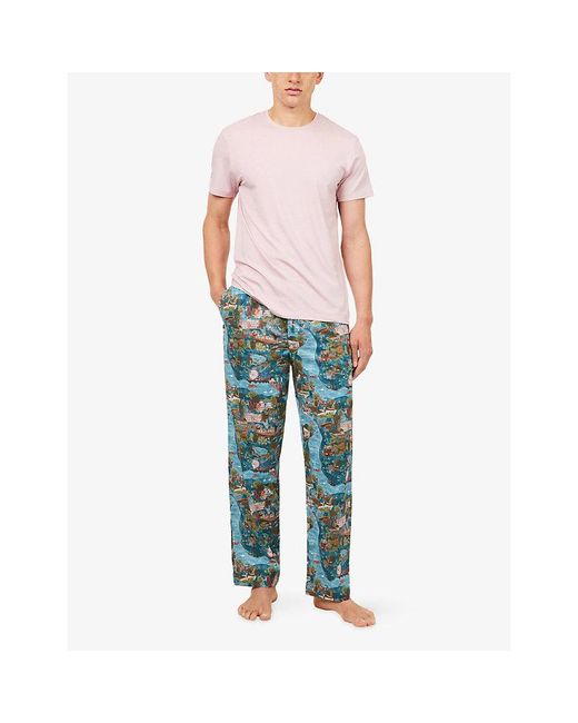 Derek Rose Blue Ledbury Cotton Lounge Trousers for men