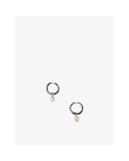 Astrid & Miyu Metallic Serenity Pearl Charm Xl Rhodium Plated Brass Hoops