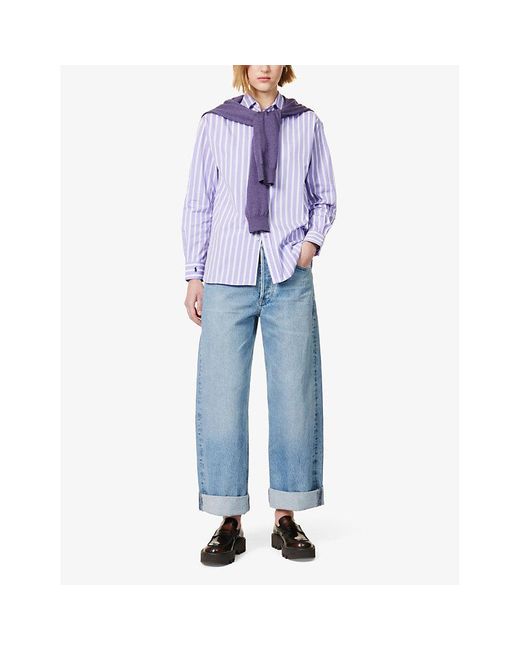 Polo Ralph Lauren Purple Striped Box-pleat Cotton Shirt