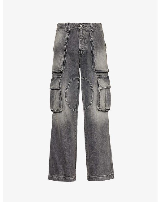 NAHMIAS Gray Cargo-pocket Straight-leg Mid-rise Jeans for men