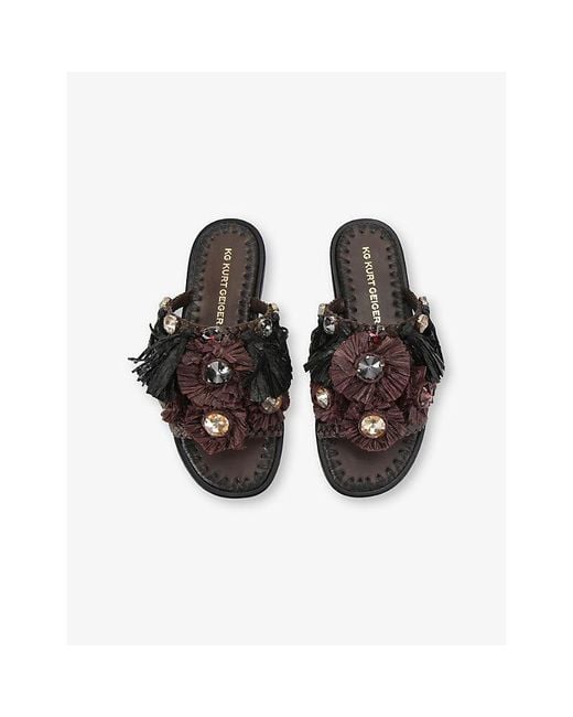 KG by Kurt Geiger Black Roxie Leather And Raffia Sandals