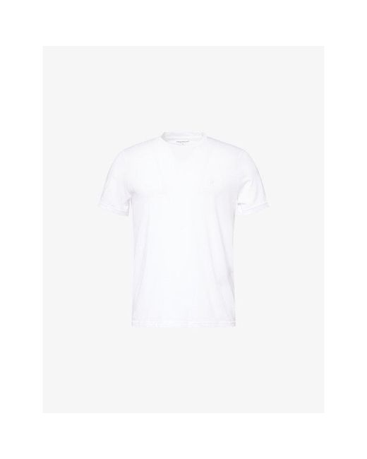 Emporio Armani White Embroidered Crewneck Cotton-Jersey T-Shirt for men
