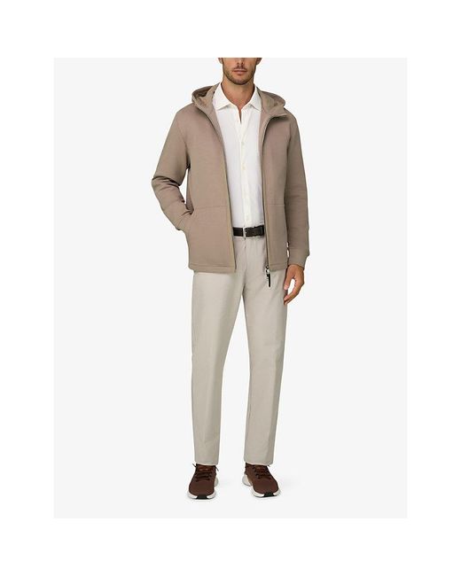 Boggi Brown Hooded Zip-Up Stretch Cotton-Blend Sweatshirt for men