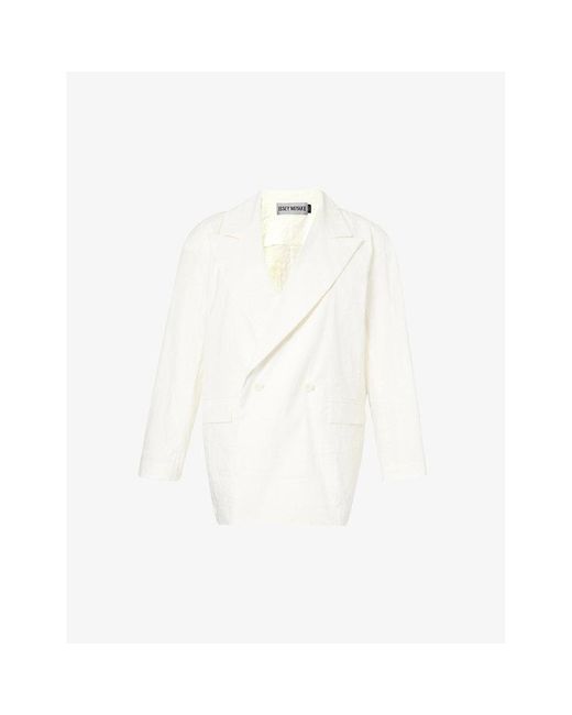 Issey Miyake White Shaped Membrane Double-breasted Woven Blazer