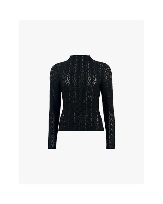 Ro&zo Black Lace High-Neck Slim-Fit Stretch-Knit Top