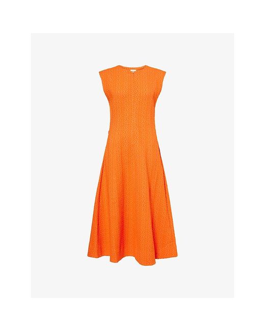 ME+EM Orange Curliing-Cross Jacquard Stretch-Woven Midi Dress