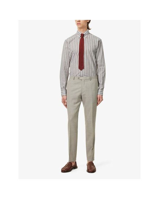 Oscar Jacobson Gray Striped Regular-fit Cotton-blend Shirt for men