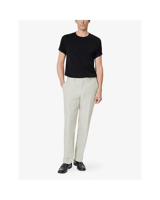 The Kooples White Straight-Leg Mid-Rise Linen Trousers for men