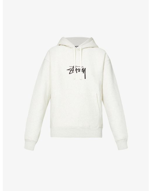 Stussy White Logo-embroidered Relaxed-fit Cotton-blend Hoody