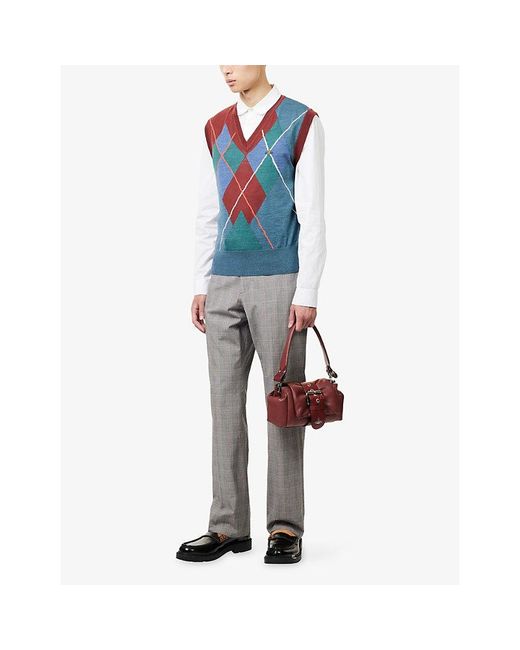 Vivienne Westwood Blue Argyle Logo-Embroidered Wool-Blend Vest for men