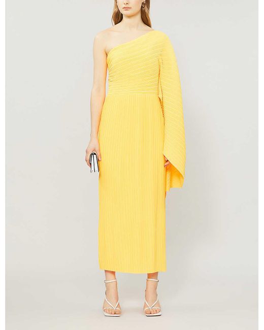 Solace London Yellow Lila Asymmetric Woven Midi Dress