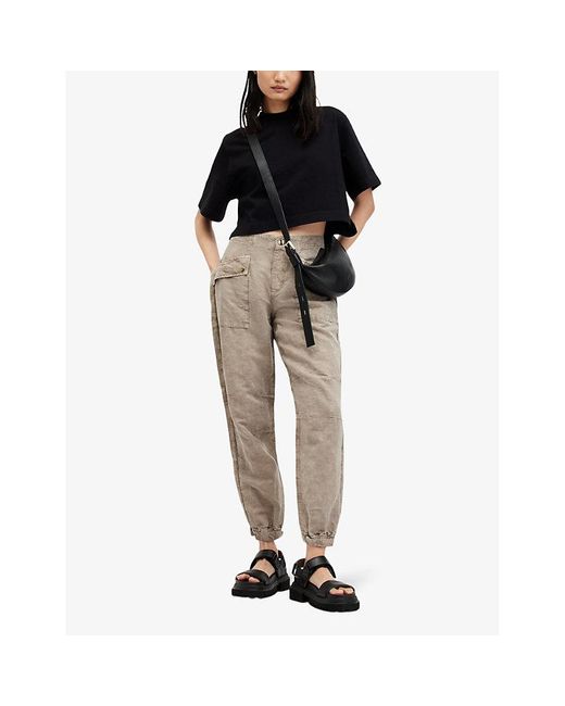 AllSaints Natural Val Patch-pocket Tapered-leg Linen-blend Trousers
