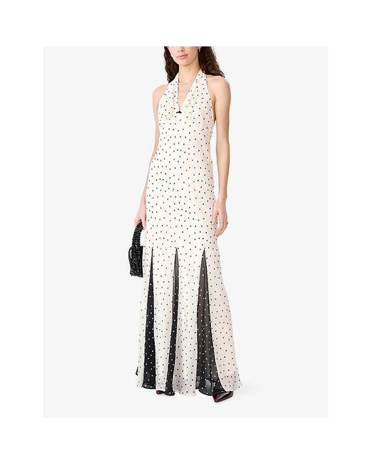 OMNES White Vivi Polka-Dot Chiffon Maxi Dress
