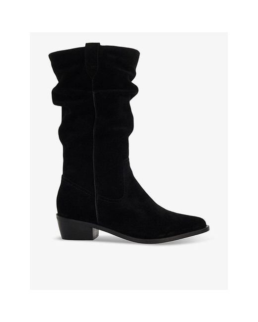 Dune Pathway Slouch Calf Length Suede Boots in Black Lyst UK