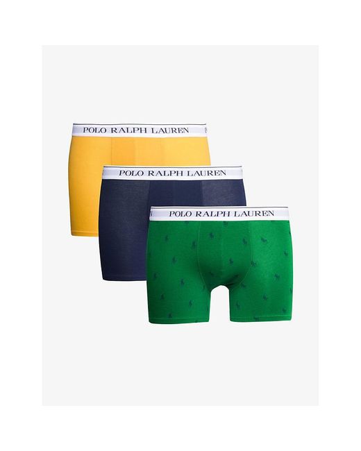 Polo Ralph Lauren Green Pack Of Three Branded-waistband Stretch-cotton Boxer Brief for men