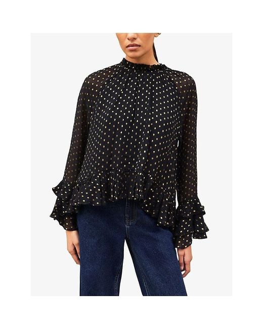 Ro&zo Black Collared Frill-Sleeve Woven Blouse
