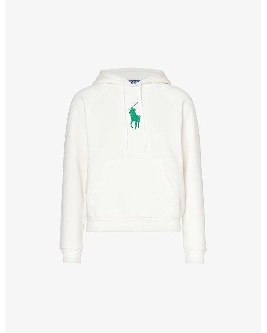 Polo Ralph Lauren White Embroidered-logo Kangaroo-pocket Cotton-blend Hoody