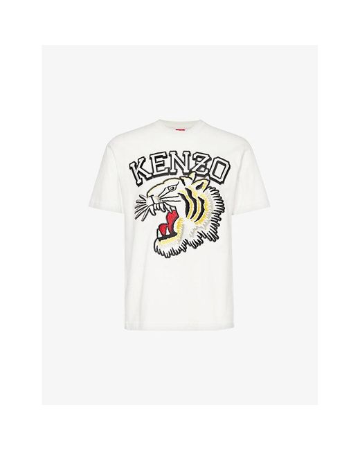 KENZO White Varsity Tiger Brand-print Cotton-jersey T-shirt for men