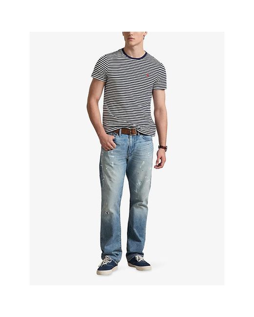 Polo Ralph Lauren Blue Logo-Embroidered Striped Cotton-Jersey T-Shirt for men