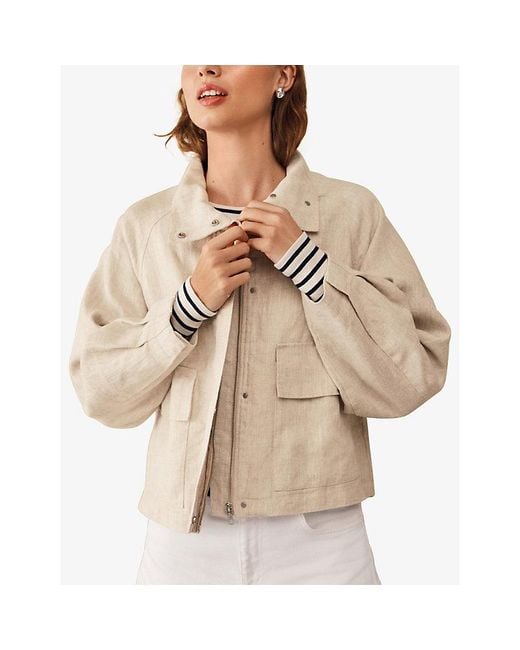 The White Company Natural Funnel-Neck Side-Pocket Linen Jacket