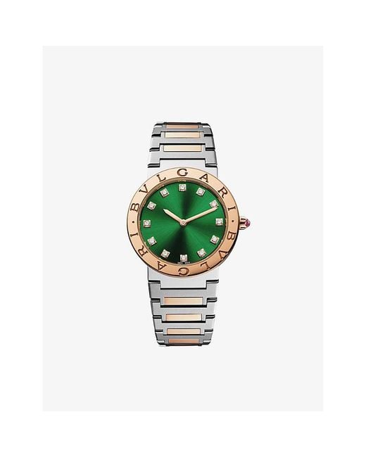 BVLGARI Green Bulgari Bulgari 18Ct Rose, Stainless-Steel And Brilliant-Cut Diamond Quartz Watch