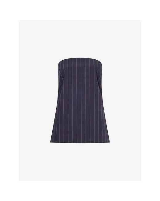 St. Agni Blue Striped Strapless Cotton-Blend Top