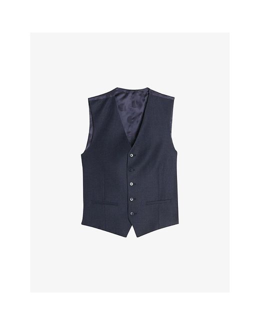 Ted Baker Blue Forbyw Puppytooth-texture Stretch Wool-blend Waistcoat for men