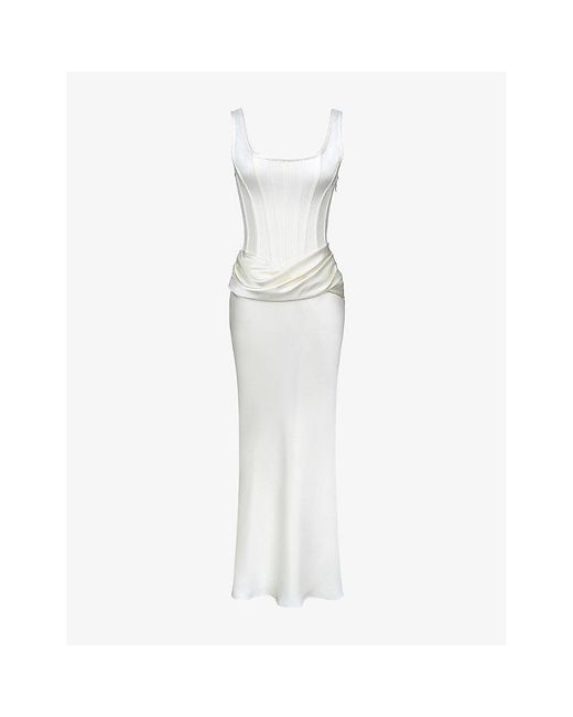 House Of Cb White Kira Satin Gathered Maxi Dress