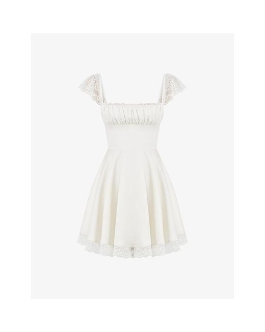 House Of Cb White Kaia Square-Neck A-Line Woven Mini Dress