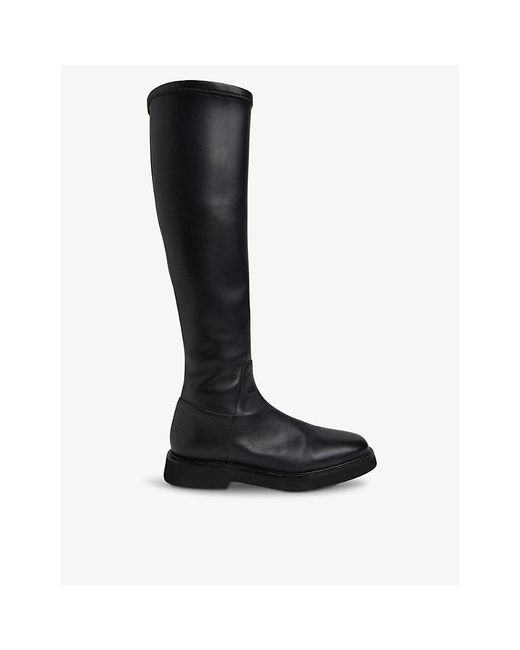Whistles Black Knee-High Stretch Leather-Blend Boots