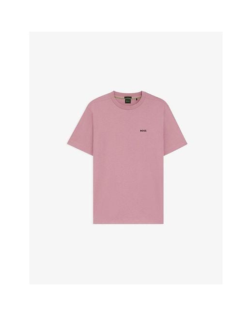 Boss Pink Logo-Embroidered Regular-Fit Stretch-Cotton T-Shirt for men