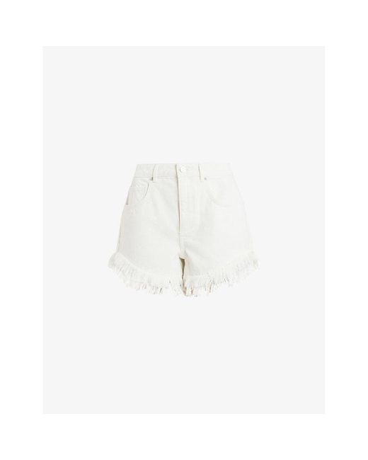 AllSaints White Astrid Frayed Organic-cotton Denim Shorts