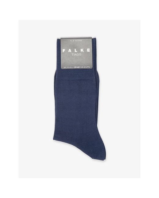 Falke Blue Tiago Ribbed-Cuff Stretch-Cotton Blend Ankle Socks for men