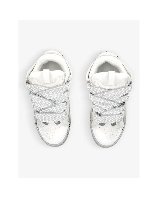 Lanvin White Curb Leather And Mesh Low-top Trainers