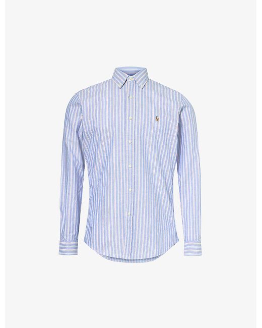 Polo Ralph Lauren Blue 6345a Royal/pinklogo-embroidered Cotton-oxford Shirt for men