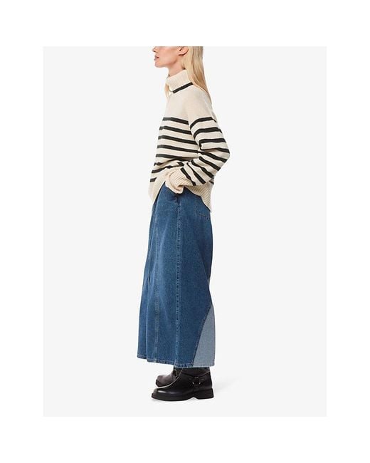 Whistles White Striped Roll-Neck Wool Jumper