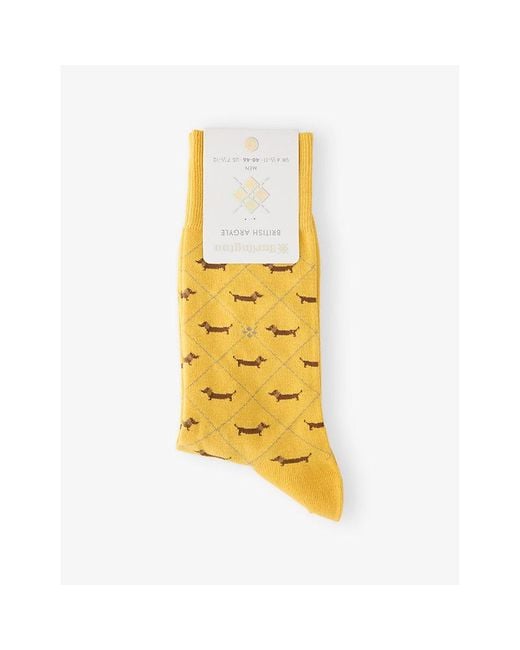 Burlington Yellow Dachshund-Print Cotton-Blend Knitted Socks for men