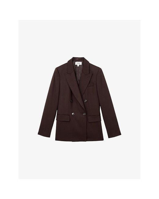 Reiss Purple Solene Peak-Lapel Double-Breasted Stretch Wool-Blend Blazer