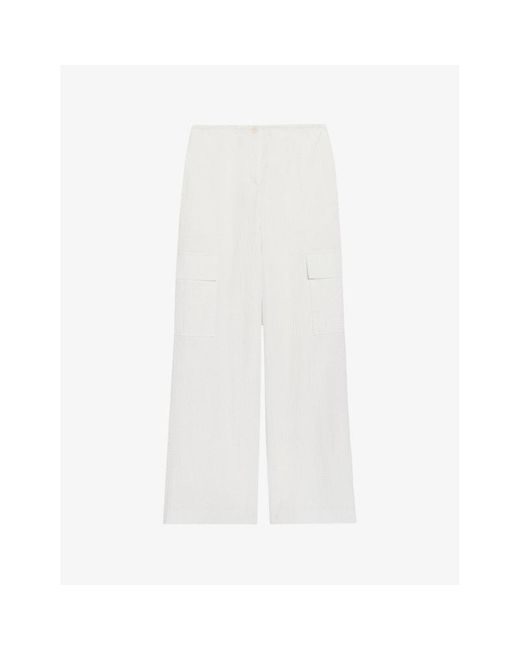 Claudie Pierlot White Patch-pocket Straight-leg Mid-rise Stretch-cotton Trousers