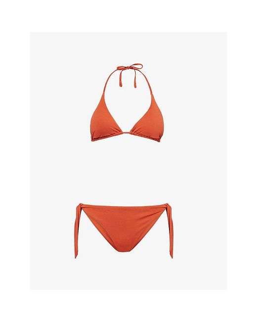 Max Mara Red Baby Triangle Self-Tie Bikini Set