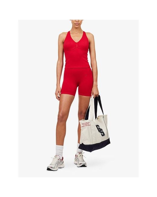 GYMSHARK Red Lift Seamless Logo-Print Midi Tank Top