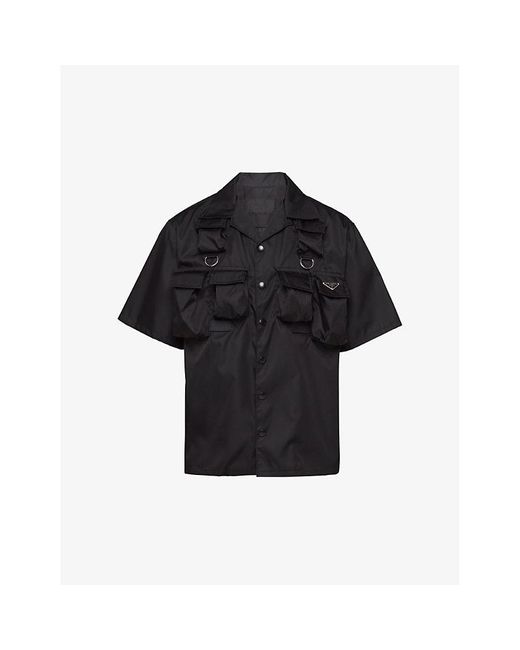 Prada Black Re-Nylon Brand-Plaque Oversized-Fit Nylon Shirt for men