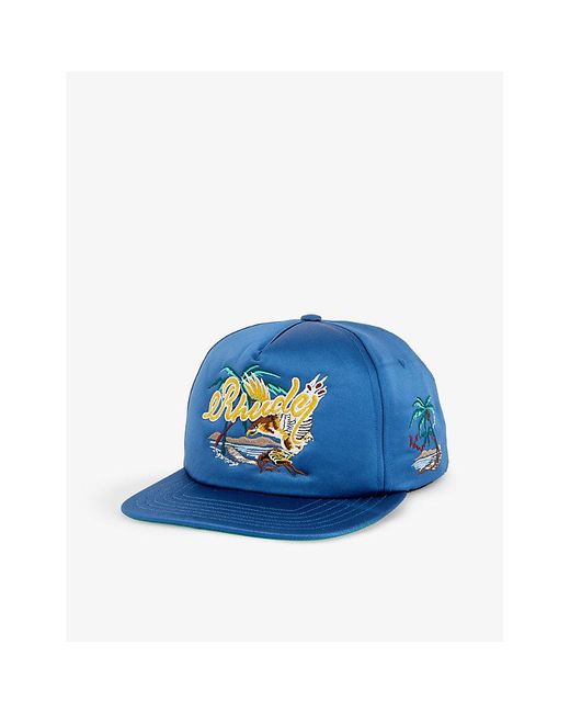 Rhude Blue Palm Eagles Brand-embroidered Satin Cap for men