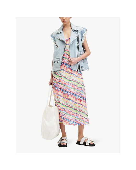 AllSaints Pink Bryony Melissa Graphic-print V-neck Recycled-polyester Maxi Dress